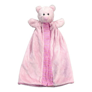 Russ Baby Pink Teddy Bear Puppet Lovey Minky Dot Plush Striped Trim 35410 HTF
